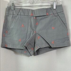 J. Crew Gray Chino Women's Shorts with Pink lobster accents size 4 100% Cotton